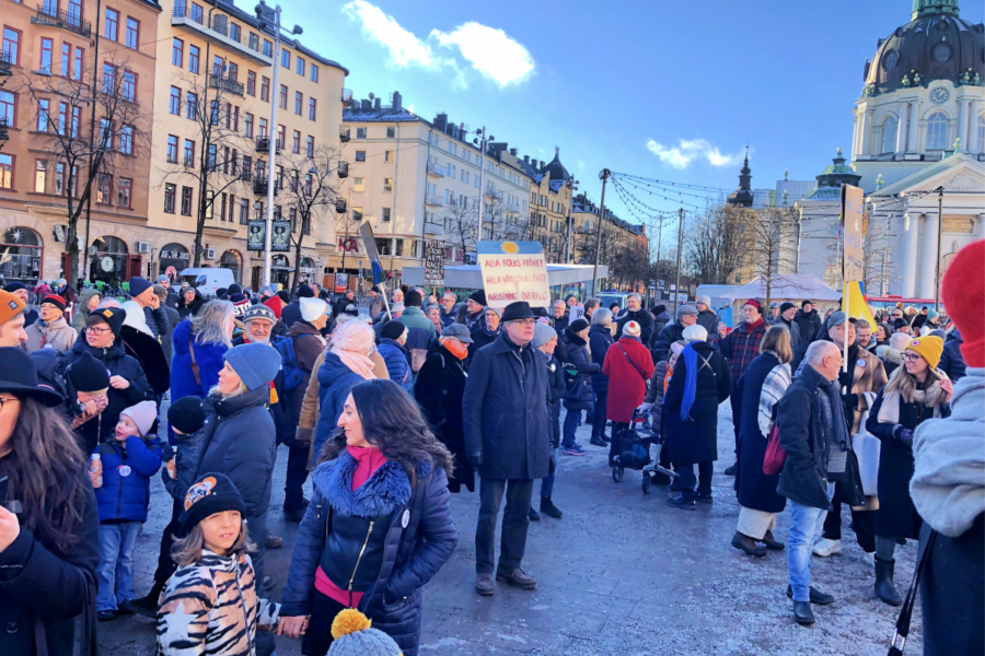 Fredsdemonstration på Odenplan, Stockholm, 20 februari 2022.