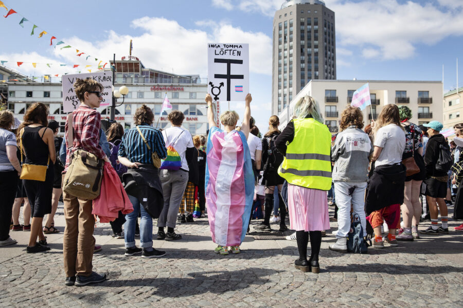 #Transdemo för en ny könstillhörighetslag nu!, anordnad av RFSL och RFSL ungdom, Medborgarplatsen, Stockholm 2019.