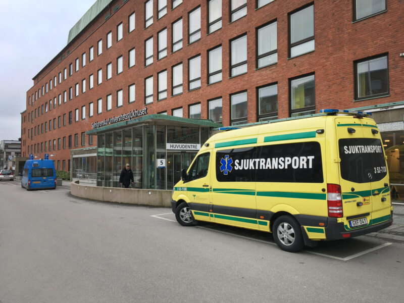 Entrén till Sahlgrenska universitetssjukhuset i Göteborg.