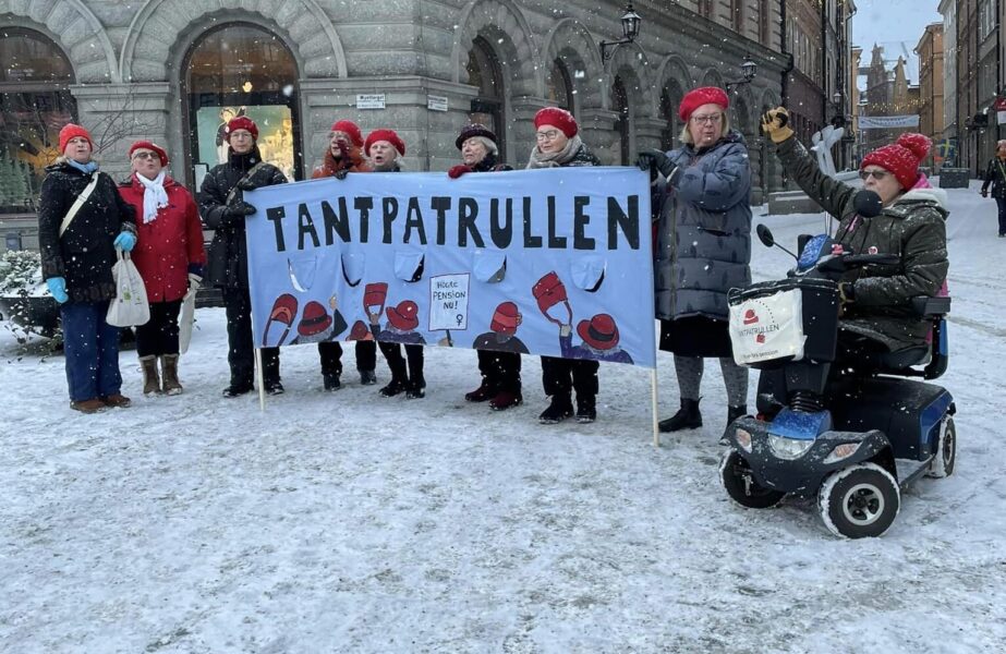 Tantpatrullen i Stockholm kräver rättvis pension och nytt pensionssystem.