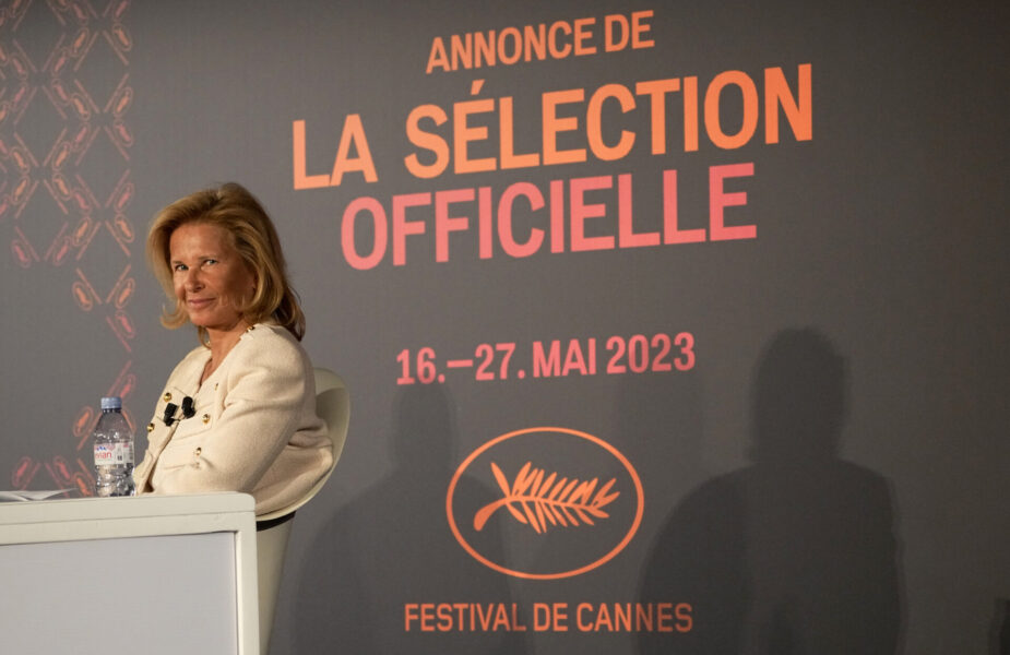 Iris Knobloch, chefen för Cannes filmfestival deltar i en presskonferens för att tillkännage den internationella filmfestivalens kommande 76:e upplaga.
