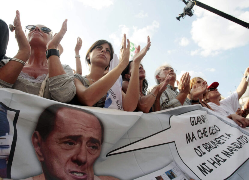 Demonstration för pressfriheten 2009 i Rom när Silvio Berlusconi var premiärminister.