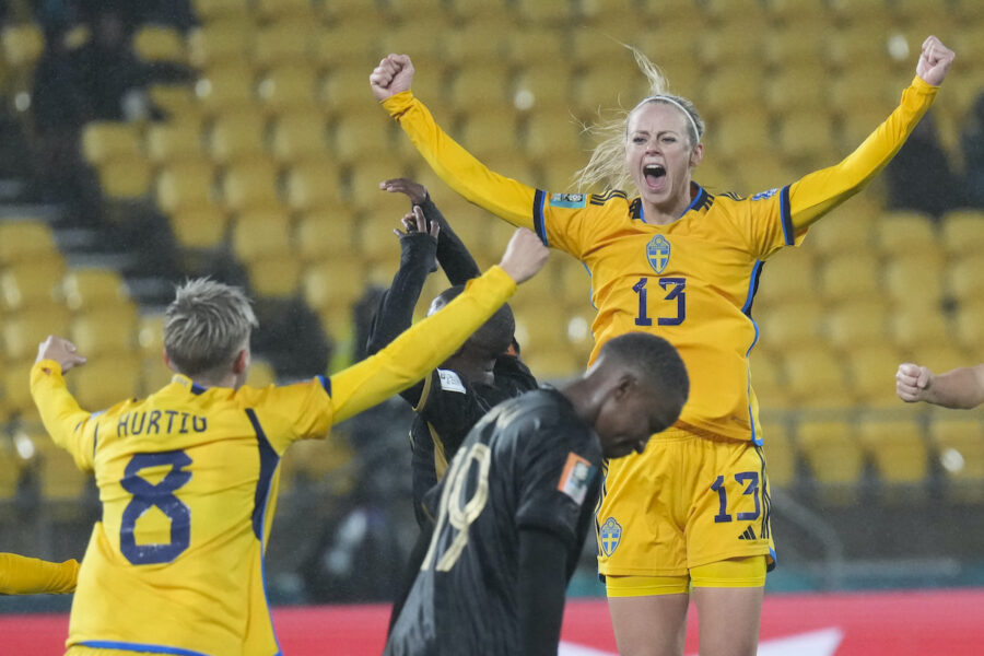 Amanda Ilestedt efter att ha gjort mål för Sverige mot Sydafrika i fotbolls-VM i Wellington, Nya Zealand 23 juli 2023.