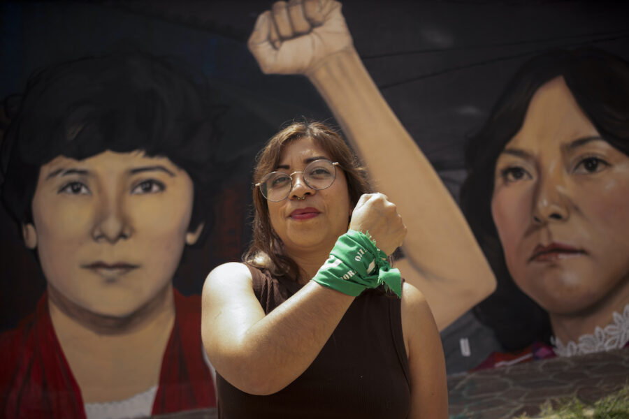 Aborträttsaktivisten Paulina Cordoba från organisationen La Campamenta i en demonstration för aborträtt i Oaxaca, Mexiko.