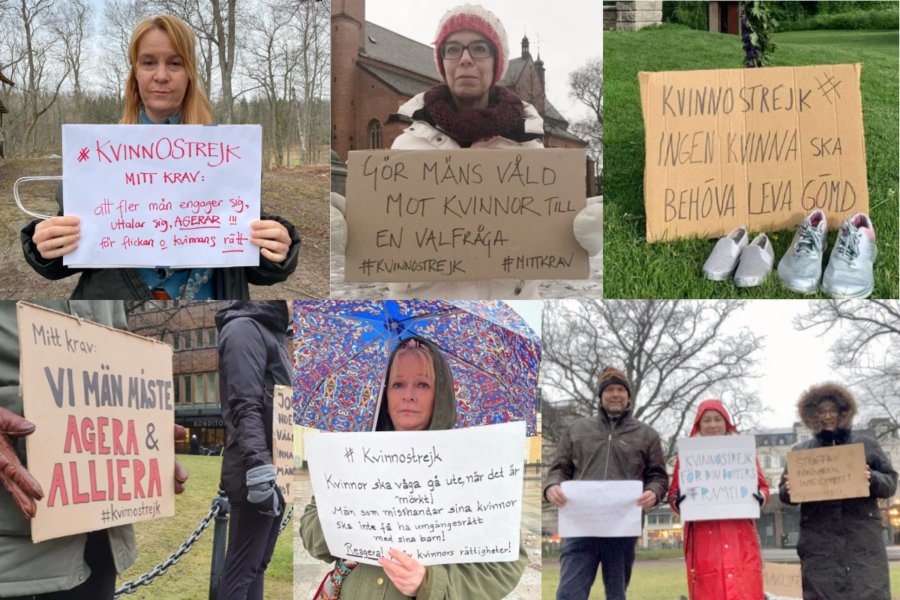 Kvinnostrejk pågår i hela landet, här bilder från Norsborg, Falun, online, Örebro, Skövde och Malmö.