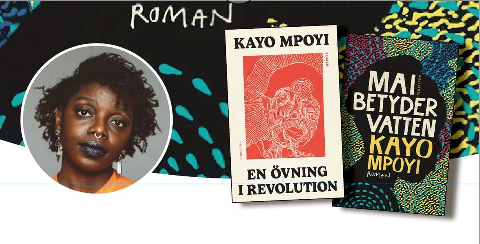 Kayo Mpoyi och två bokomslag till hennes böcker