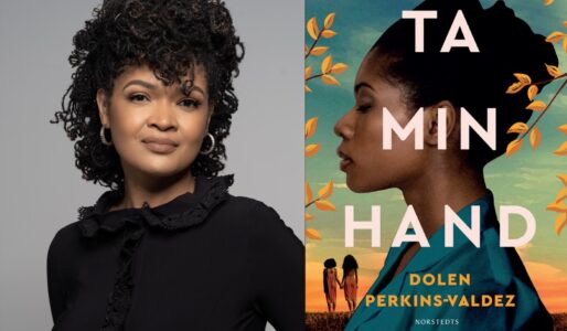 Författaren Dolen Perkins-Valdez samt bokomslag för Ta min hand av Emma Graves