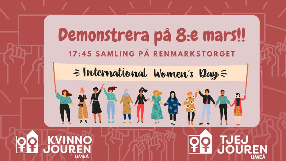 Affisch för 8 mars demonstration i Umeå