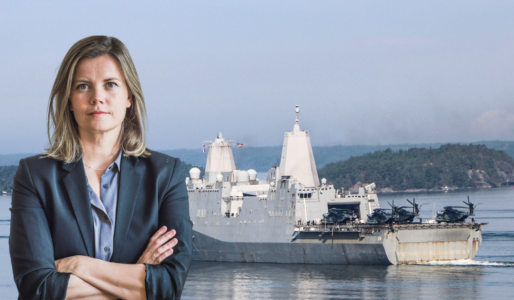 ett amerikanskt militärfartyg och porträtt av Malin Nilsson