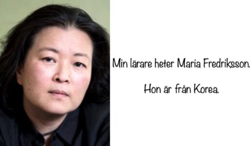 Sfi-lärare Maria Fredriksson och bredvid ett brev till henne från en sfi-elev
