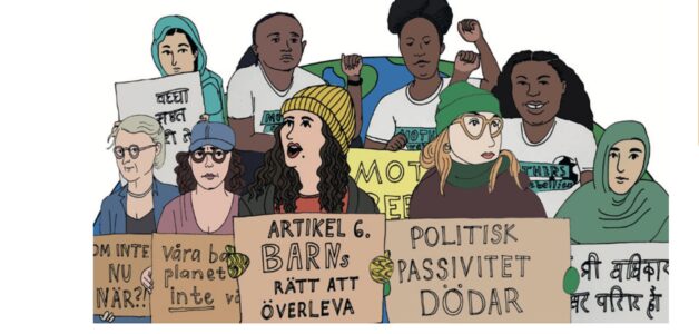 Illustrerade kvinnor med plakat.