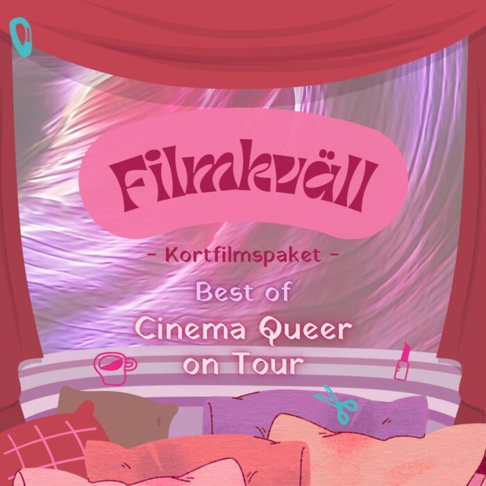Cinema Queer mot rosa bakgrund.