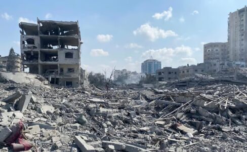 Raserat bostadsområde i Gaza.