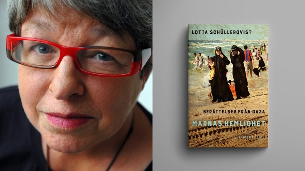 Lotta Schüllerqvist och bokomslag till Marnas hemlighet.