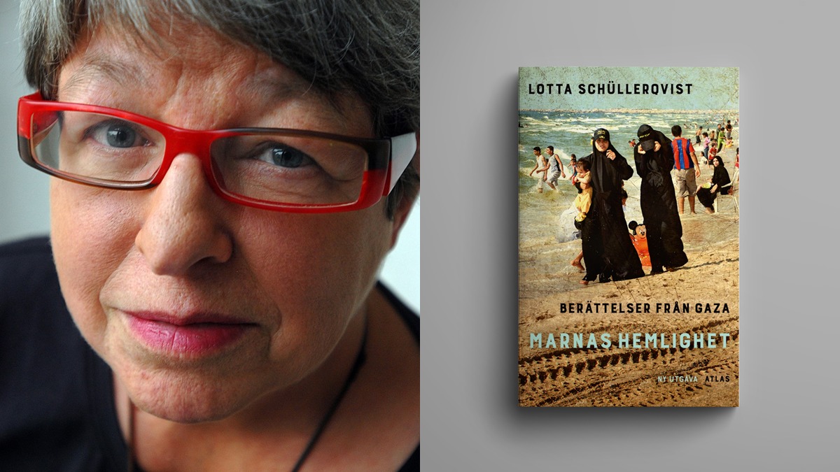Lotta Schüllerqvist och bokomslag till Marnas hemlighet.