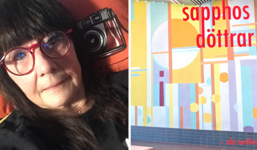 Ulla Nordfors, till höger omslag till hennes bok Sapphos Döttrar.