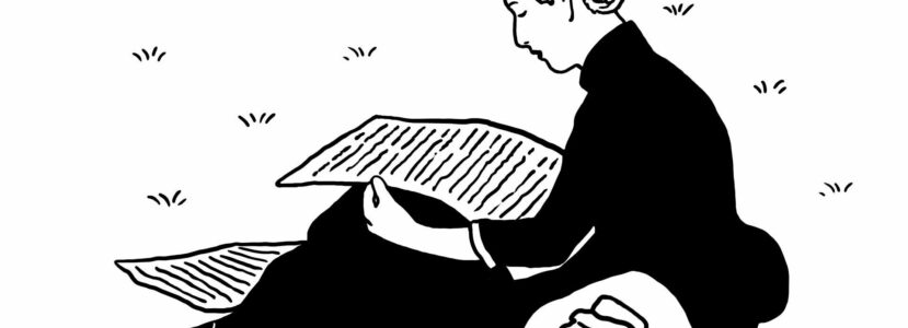 Tecknad kvinna läser, av Joanna Rubin Dranger.