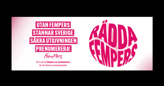 Fempers rosa logga på svart bakgrund.