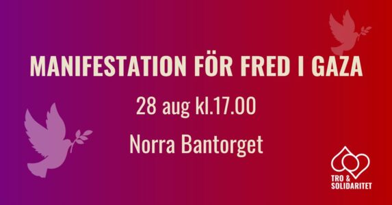 Fredsduva i vitt mot lilaröd bakgrund.