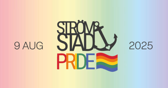 Strömstad Pride med regnbågsflagga och ankare.