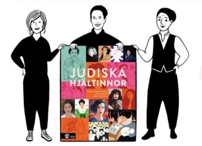 Tre tecknade kvinnor håller i bok om judiska svenska hjältinnor.