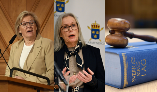 Petra Lundh, rikspolischef och Katarina Johansson Welin, riksåklagare och lagbok med klubba på.