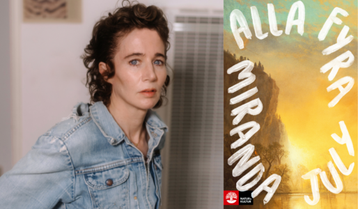 Miranda July (t v) och omslag till hennes bok Alla fyra (t h).