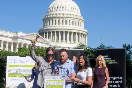 Två män och två kvinnor i en manifestation vid Capitol Hill.