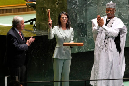 António Guterres, Annalena Baerbock och Philemon Yang.