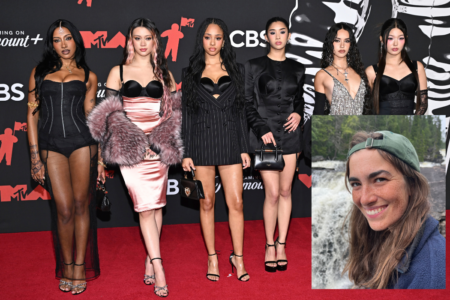 Gruppen Katseye på röda mattan, och infälld bild: Hanna Reichel.