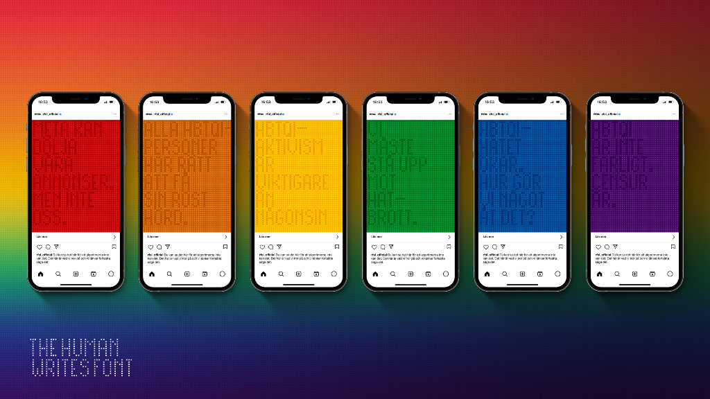 Mobiltelefoner i regnbågsfärger.