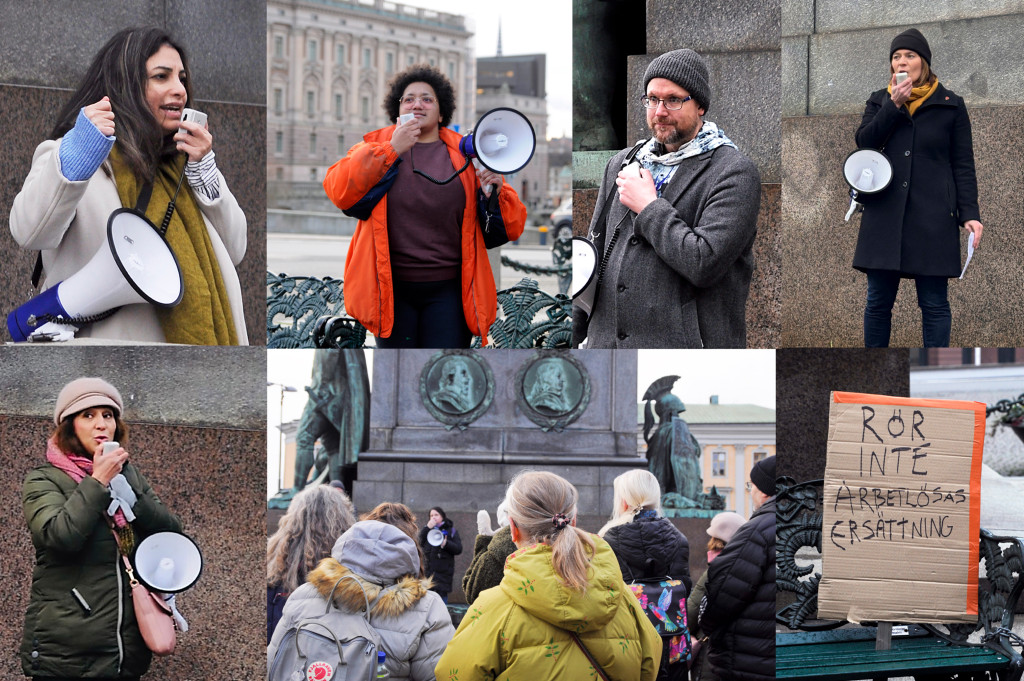 Collage av bilder från en demonstration.